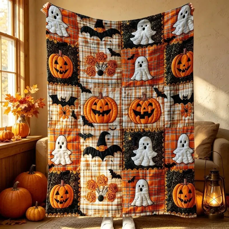 Halloween Patchwork Flannel Throw Blanket