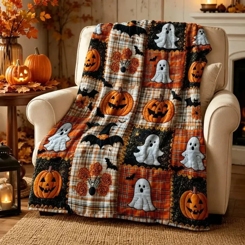 Halloween Patchwork Flannel Throw Blanket