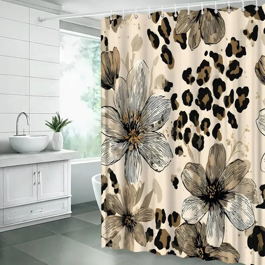 Vintage Floral Leopard Shower Curtain