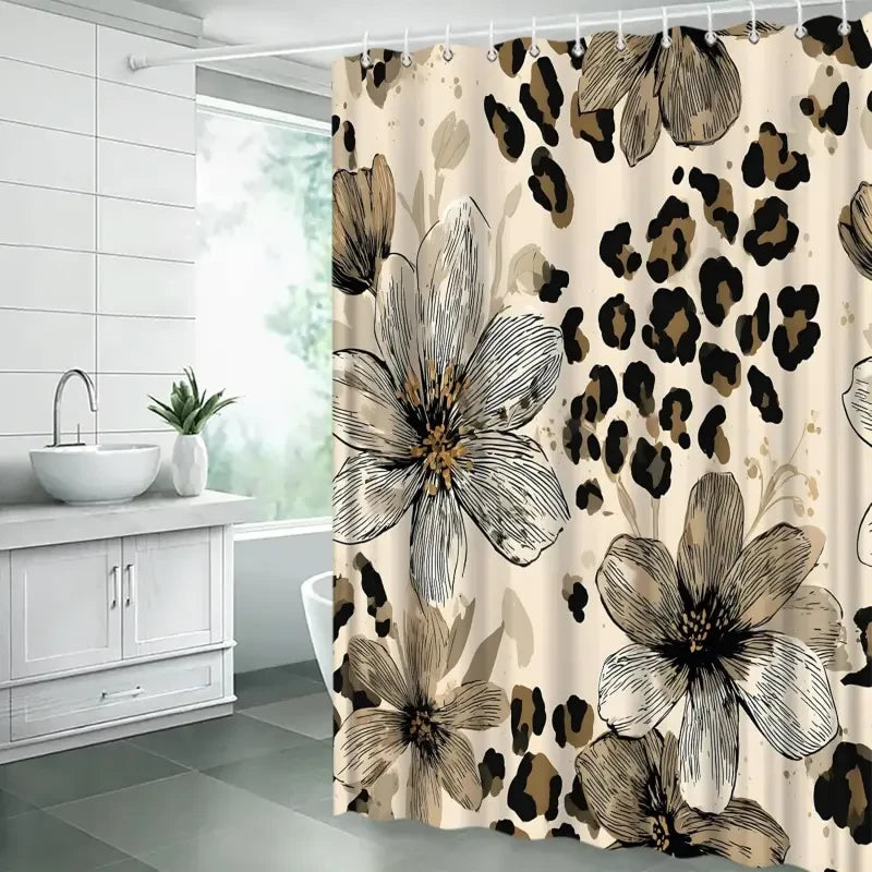 Vintage Floral Leopard Shower Curtain